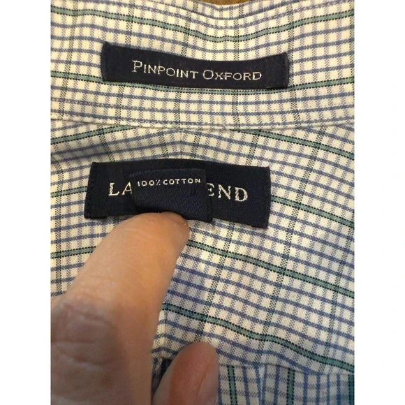 Lands' End Men's Pinpoint Oxford Plaid Button Down Shirt 15.5-34 - Picture 5 of 6